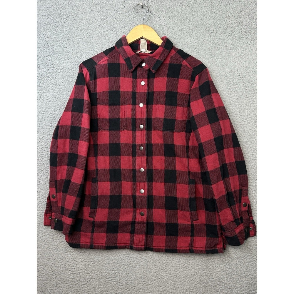 Duluth Trading Co Insulated Flannel Shacket Mens Medium Red Black Buffalo Plaid